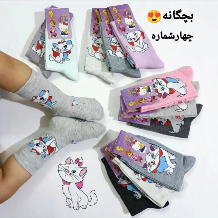 جوراب ساقدار طرح گربه مناسب 3 تا 5 سال