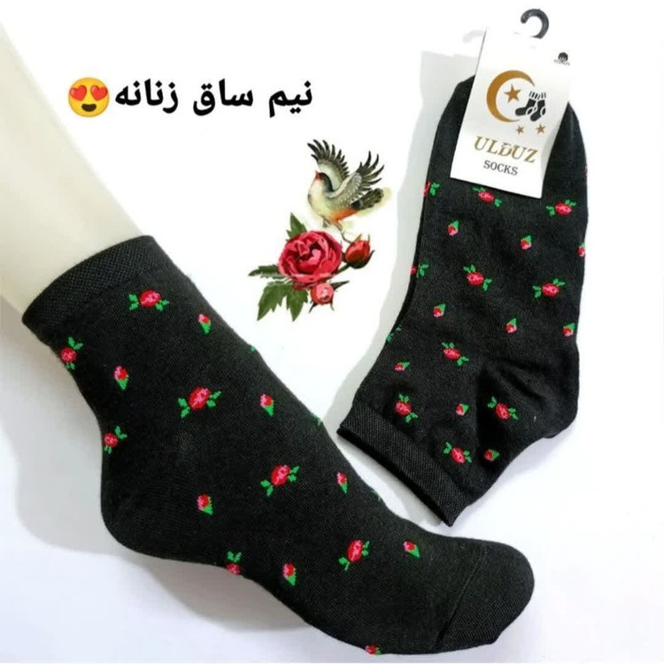 جوراب نیمساق زنانه طرح گل سرخ
