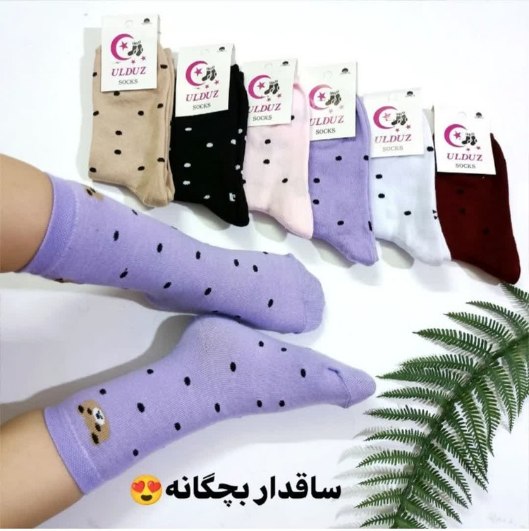 جوراب ساق بلند بچگانه طرح تدی خال خالی مناسب 3 تا 9 سال