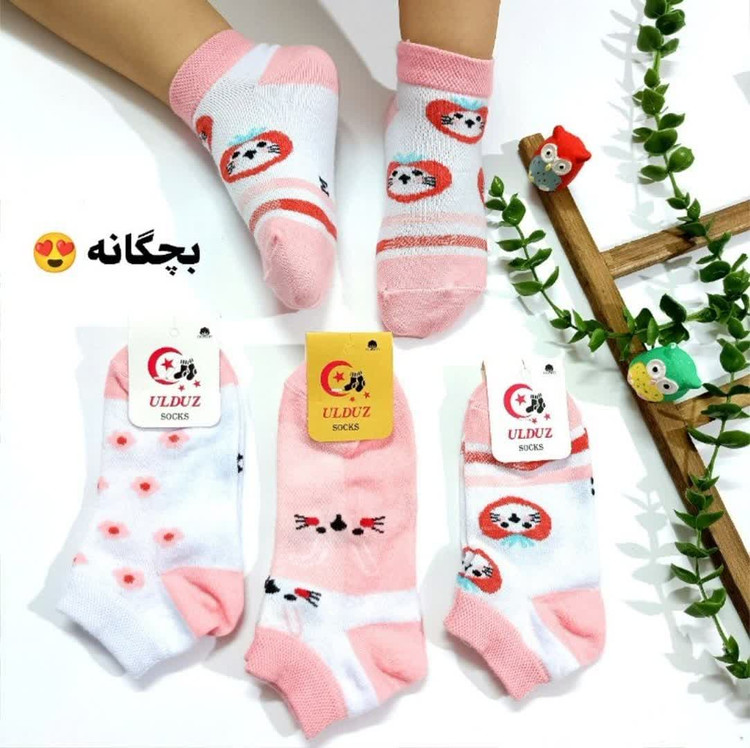 جوراب مچی طرح خرگوش صورتی مناسب حدود 3 تا 9 سال
