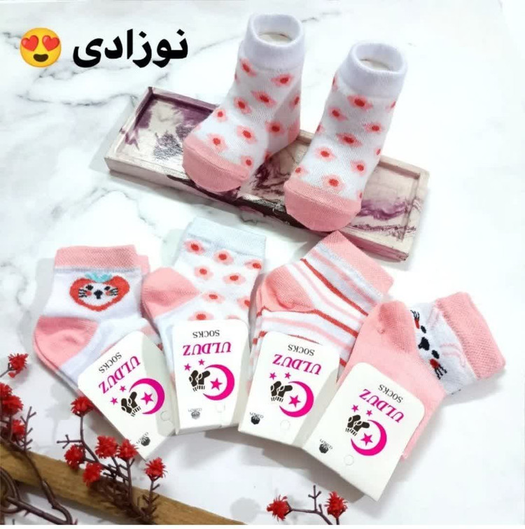 جوراب مچی نوزادی طرح خرگوش صورتی
