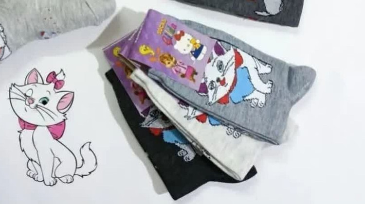 جوراب ساقدار طرح گربه مناسب 3 تا 5 سال