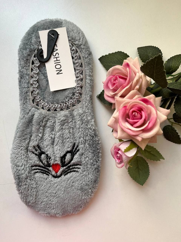 پاپوش حوله ای گلدوزی گربه و شکلک رنگی