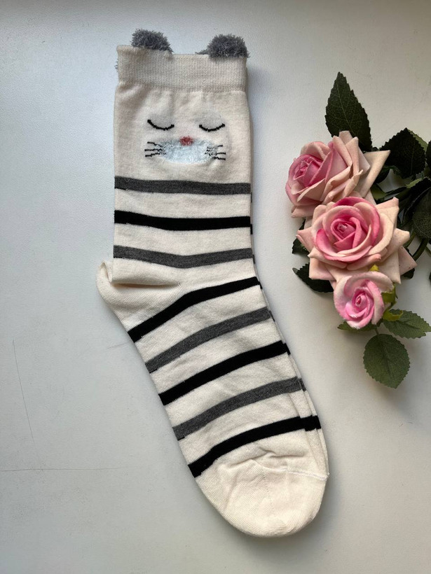 جوراب ساق بلند گوشدار ۵ طرح میکس گربه