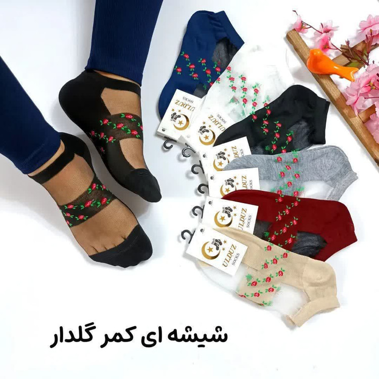 جوراب مچی شیشه ای زنانه مدل گل سرخ