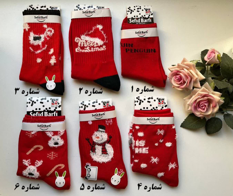 جوراب ساق بلند بچگانه طرح کریسمس تم قرمز مناسب 7 تا ۱۰ سال