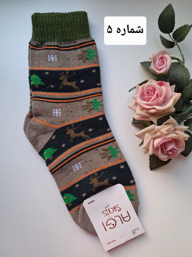 جوراب ساق بلند حوله ای طرح گوزن