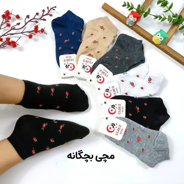 جوراب مچی بچگانه طرح گل سرخ مناسب 3 تا 9 سال