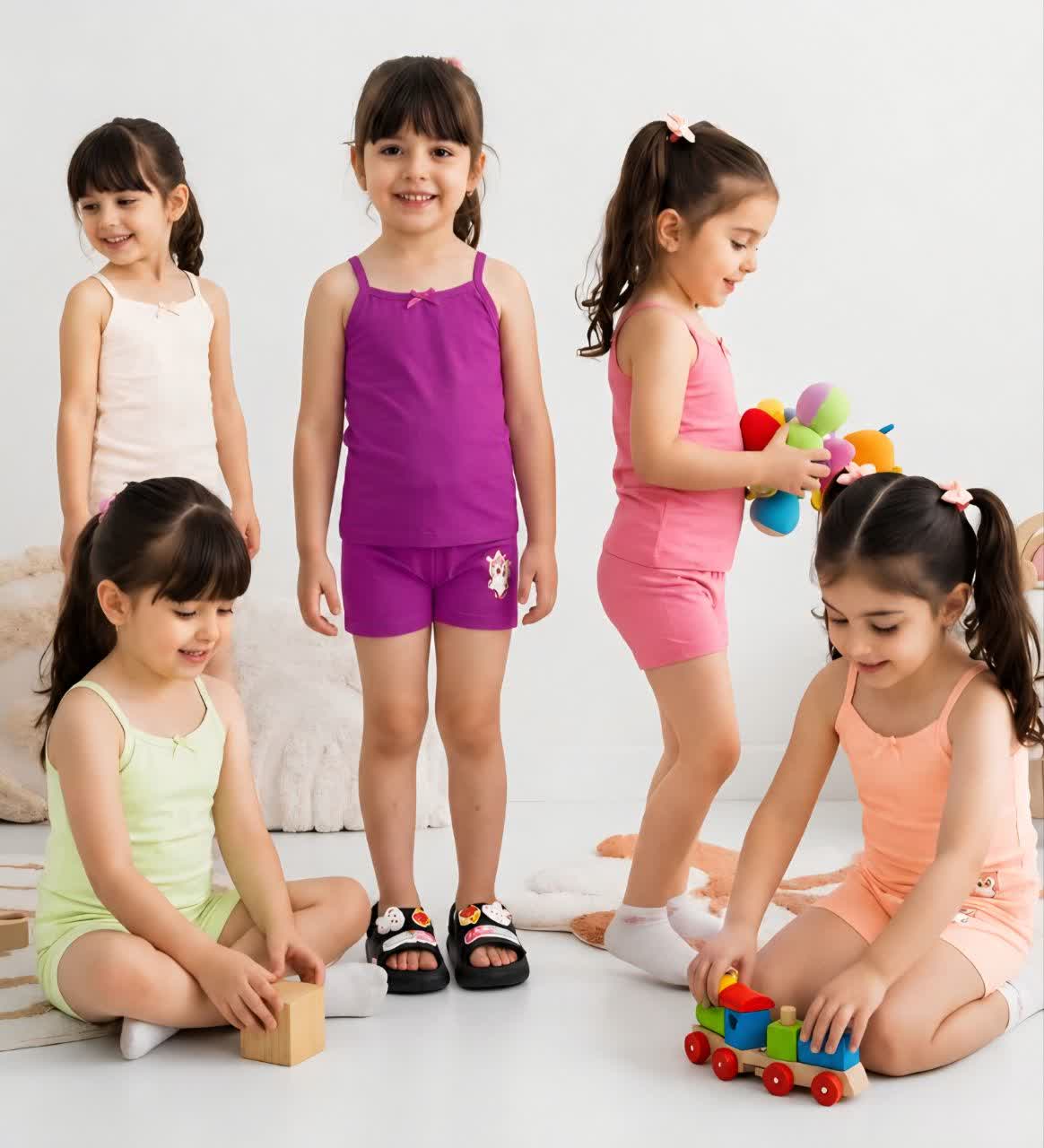 ست تاپ و شورت پادار دخترانه تانیش مناسب ۲ تا ۱۲ سال