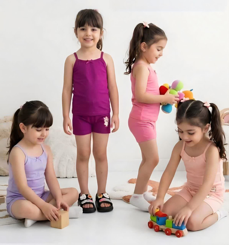 ست تاپ و شورت پادار دخترانه تانیش مناسب ۲ تا ۱۲ سال