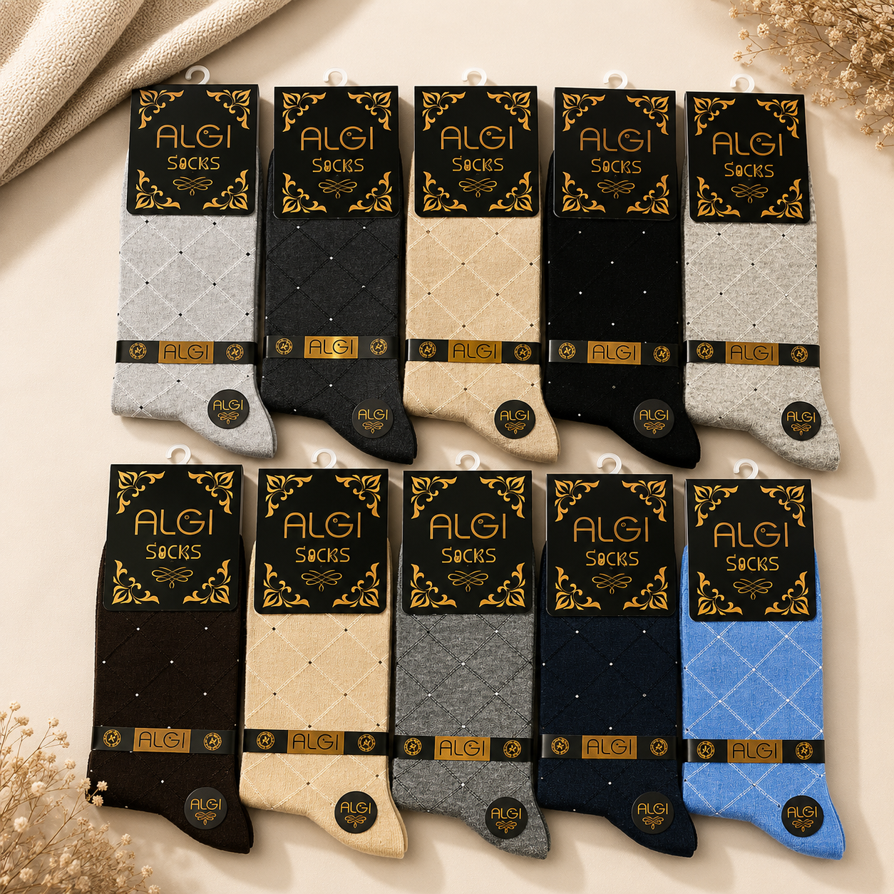 جوراب اعلای مردانه ساقدار طرح لوزی منقطع